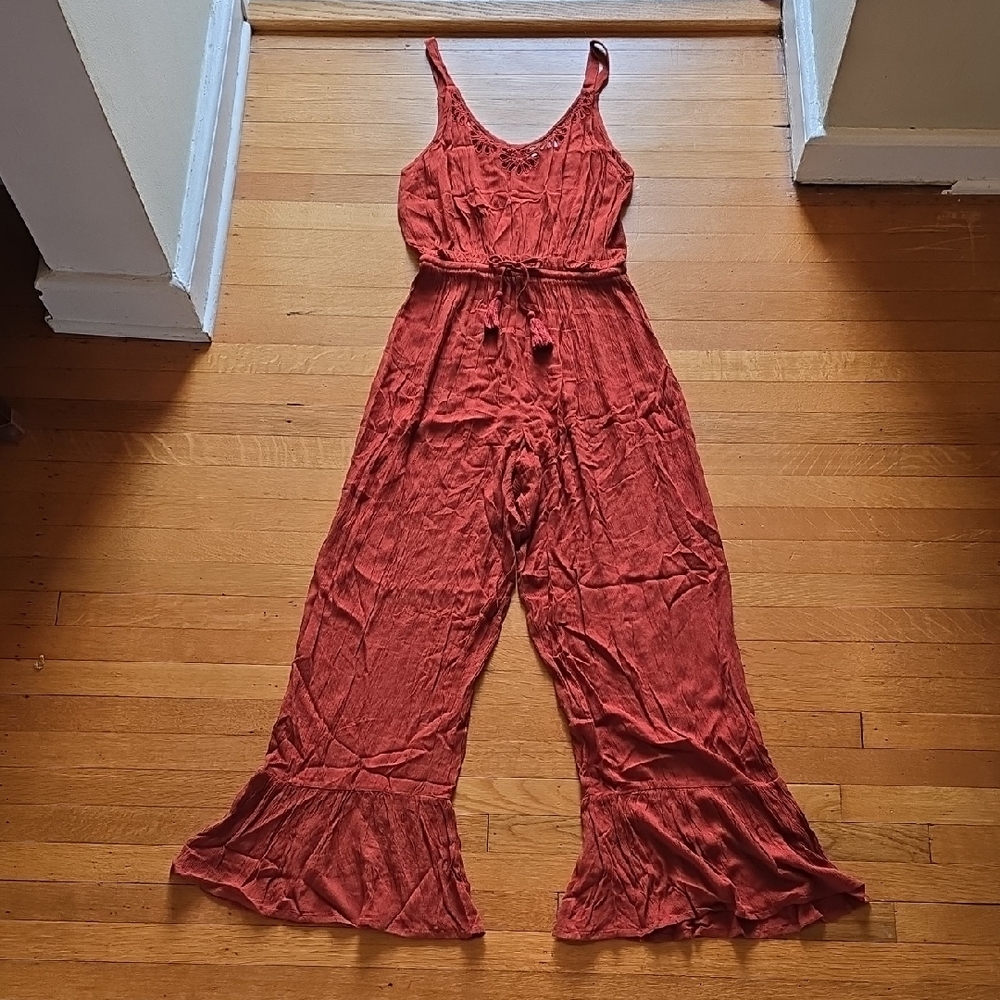 Patrons of Peace, Rust, Crinkle Rayon, Sleeveless, Wide Leg, Jumpsuit EUC, S